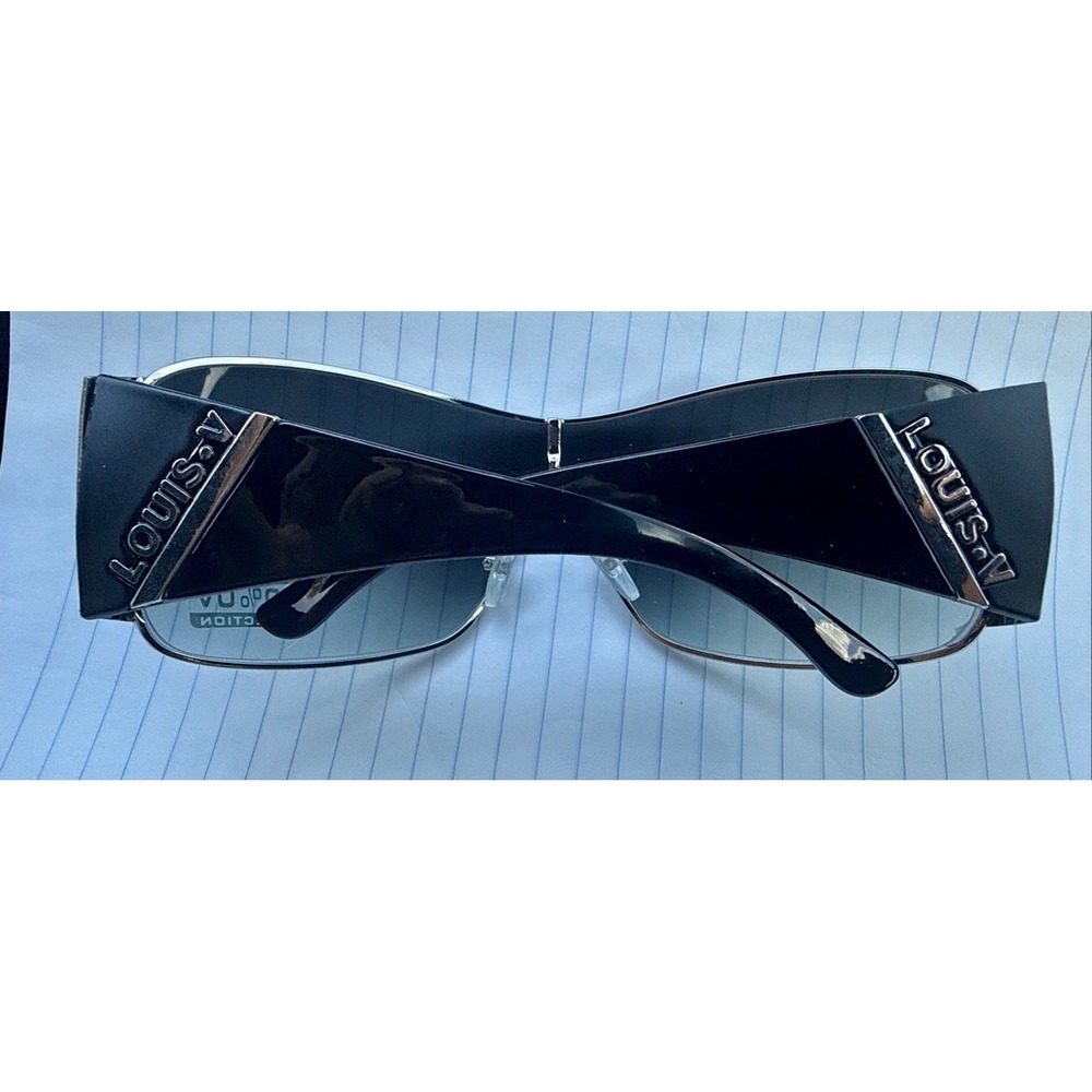 Louis Valentin Shield Sunglasses Silver Black Frame Polarized Rich LOUIS V LOGO